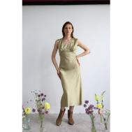 Платье-комбинация , в бельевом стиле, полуприлегающее, миди, размер 42, горчичный NA LUBVI