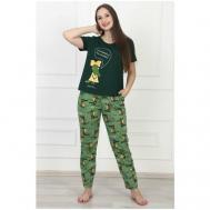 Пижама , футболка, короткий рукав, пояс на резинке, трикотажная, размер 54, зеленый FASHION FREEDOM