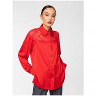 Блуза  , нарядный стиль, прямой силуэт, длинный рукав, размер 48, красный LO