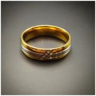 Кольцо , нержавеющая сталь, фианит, размер 21, серебряный, золотой Innuendo