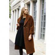 Пальто-халат  демисезонное, демисезон/зима, шерсть, силуэт прямой, удлиненное, размер 44, коричневый DM design
