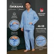 Пижама , брюки, рубашка, пояс на резинке, карманы, размер 54, голубой Nuage.moscow