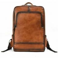 Рюкзак  планшет , натуральная кожа, отделение для ноутбука, вмещает А4, внутренний карман, коричневый Camelbags