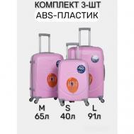 Умный чемодан , 3 шт., резина, ABS-пластик, полипропилен, усиленные углы, износостойкий, водонепроницаемый, опорные ножки на боковой стенке, 196 л, размер M+, розовый Black Pyramid