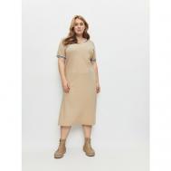 Платье-футболка , хлопок, прямой силуэт, миди, размер 48/170, бежевый Zavi