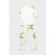 Комплект , брюки, футболка, короткий рукав, размер 40, зеленый, белый alpe cashmere