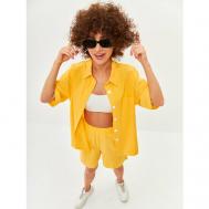 Костюм, рубашка и шорты, повседневный стиль, свободный силуэт, карманы, пояс на резинке, размер S, желтый SE.M.S