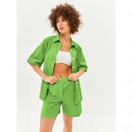 Костюм, рубашка и шорты, повседневный стиль, свободный силуэт, карманы, пояс на резинке, размер M, зеленый SE.M.S