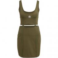 Платье  Rib Two-in-One Dress, стрейч, размер 34, зеленый adidas Originals