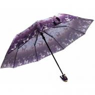 Зонт полуавтомат, 3 сложения, купол 99 см., 9 спиц, система «антиветер», чехол в комплекте, для женщин, фиолетовый Universal Umbrella