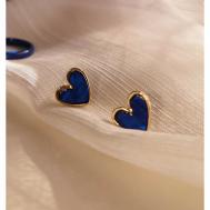 Серьги пусеты  Серьги в форме сердца., женские сережки-гвоздики в форме сердца в винтажном стиле., голубые сережки, акрил, размер/диаметр 10 мм., синий, золотой Katar.sis