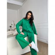 Костюм , жакет и брюки, повседневный стиль, свободный силуэт, пояс на резинке, трикотажный, карманы, размер 62/64, зеленый Ihomelux
