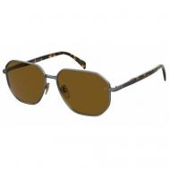 Солнцезащитные очки  DB 1132/F/S EKP 70, бабочка, оправа: металл, для мужчин, серый David Beckham
