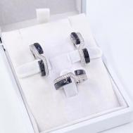 Комплект бижутерии: кольцо, серьги, бижутерный сплав, родирование, фианит, размер кольца 18, серебряный, черный QSY