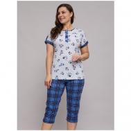 Пижама , футболка, бриджи, короткий рукав, пояс на резинке, трикотажная, размер 56, мультиколор Алтекс