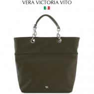 Сумка  шоппер  повседневная, внутренний карман, регулируемый ремень, зеленый, хаки Vera Victoria Vito