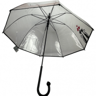 Зонт-трость , полуавтомат, купол 83 см., 8 спиц, система «антиветер», прозрачный, для женщин, бесцветный, черный GALAXY OF UMBRELLAS