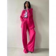 Костюм, жакет и брюки, классический стиль, прямой силуэт, пояс на резинке, размер 44, розовый Matreshka