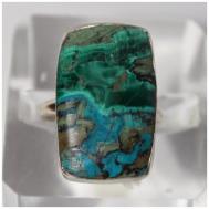 Кольцо , хризоколла, малахит, размер 17.5, коричневый, голубой True Stones