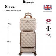 Комплект чемоданов , ABS-пластик, опорные ножки на боковой стенке, износостойкий, увеличение объема, 49 л, размер S+, бежевый IT Luggage