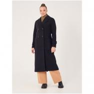 Пальто   демисезонное, шерсть, силуэт прямой, удлиненное, размер 48, черный FIDAN