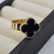 Кольцо помолвочное  клевер кольцо, золочение, искусственный камень, безразмерное, черный, золотой ROYAL JASMINE