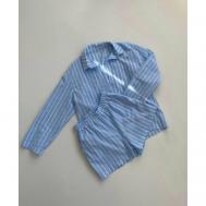Пижама , рубашка, шорты, длинный рукав, пояс на резинке, размер 42, голубой La Vuar