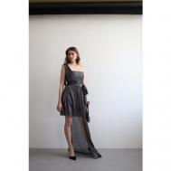 Платье , вечернее, прилегающее, мини, шлейф, открытая спина, подкладка, размер 44, черный, серебряный NA LUBVI