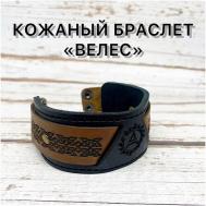 Славянский оберег, жесткий браслет , кожа, металл, 1 шт., размер 20 см., черный, коричневый Стриж