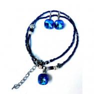 Комплект бижутерии: колье, серьги, подвеска, бисер, кристаллы Swarovski, размер колье/цепочки 40 см., синий My Lollipop