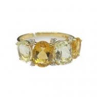 Кольцо  желтое золото, 585 проба, бриллиант, кварц, цитрин, размер 17 DIAMOND PRIME