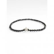 Жесткий браслет  Женский браслет из натуральной шпинели звёздочка/ корона/ сердечко/ слоник, металл, размер 18 см., размер L, серебряный, черный Pechinoga Design