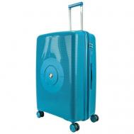 Умный чемодан , полипропилен, рифленая поверхность, опорные ножки на боковой стенке, увеличение объема, износостойкий, 135 л, размер L+, бирюзовый, голубой Ambassador