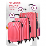 Комплект чемоданов  Phuket, 3 шт., 133 л, размер S/M/L, розовый L'Case