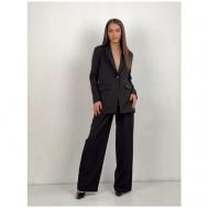 Костюм, жакет и брюки, классический стиль, прямой силуэт, пояс на резинке, карманы, подкладка, размер 42, черный SK brand