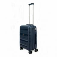 Умный чемодан  Shift Latte, полипропилен, водонепроницаемый, усиленные углы, рифленая поверхность, увеличение объема, опорные ножки на боковой стенке, ребра жесткости, 38 л, размер S, синий Impreza