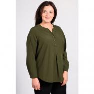 Блуза  , классический стиль, прямой силуэт, длинный рукав, размер 56, зеленый Svesta