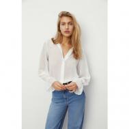 Блуза  , классический стиль, прямой силуэт, длинный рукав, полупрозрачная, однотонная, размер S, белый Charmstore