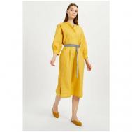 Платье-рубашка , хлопок, свободный силуэт, миди, размер 46, желтый Baon