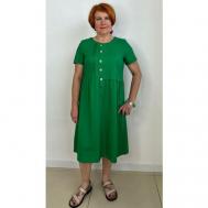 Платье-футболка лен, трапециевидный силуэт, миди, размер 52, зеленый Asen