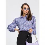 Блуза  , нарядный стиль, прямой силуэт, длинный рукав, размер 46, голубой HappyFox