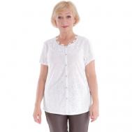 Блуза , повседневный стиль, свободный силуэт, короткий рукав, однотонная, размер XL, белый ANNA