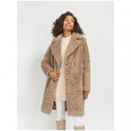 Пальто , искусственный мех, средней длины, силуэт прямой, карманы, размер 48, бежевый ELECTRASTYLE