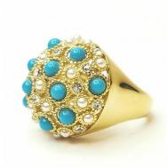 Кольцо, бижутерный сплав, размер 19, голубой, золотой Италия