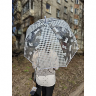 Зонт-трость , полуавтомат, купол 75 см., 8 спиц, прозрачный, для женщин, белый GALAXY OF UMBRELLAS