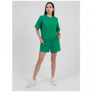 Костюм , футболка и шорты, спортивный стиль, свободный силуэт, трикотажный, размер 42-44, зеленый Vitacci
