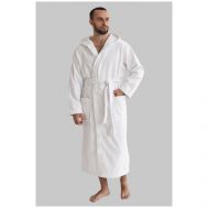 Халат , длинный рукав, капюшон, карманы, банный халат, размер 58, белый Оптима Трикотаж