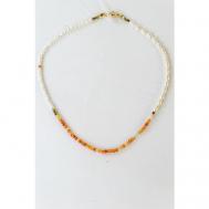 Чокер ожерелье для женщин  из янтаря и жемчуга / Дизайнерское украшение на шею / Колье из жемчуга и янтаря 35 см Carolon