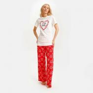 Пижама , размер 44, красный, белый KAFTAN