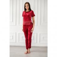 Костюм, блуза и брюки, классический стиль, прямой силуэт, размер 44, красный ИП Морозова О.В